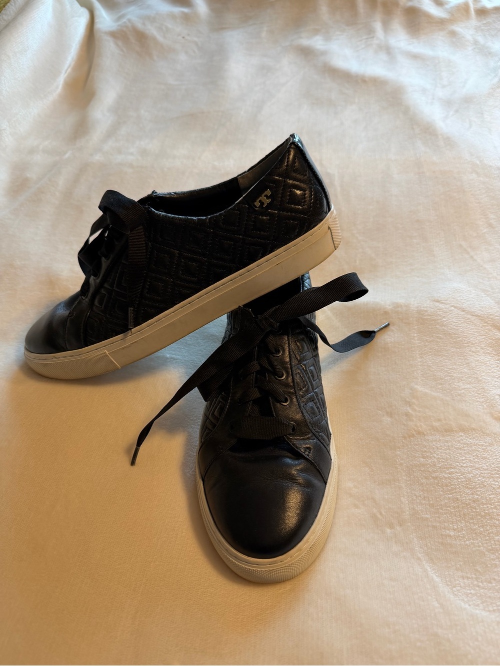 Quilted Black Sneakers with Gold Logo